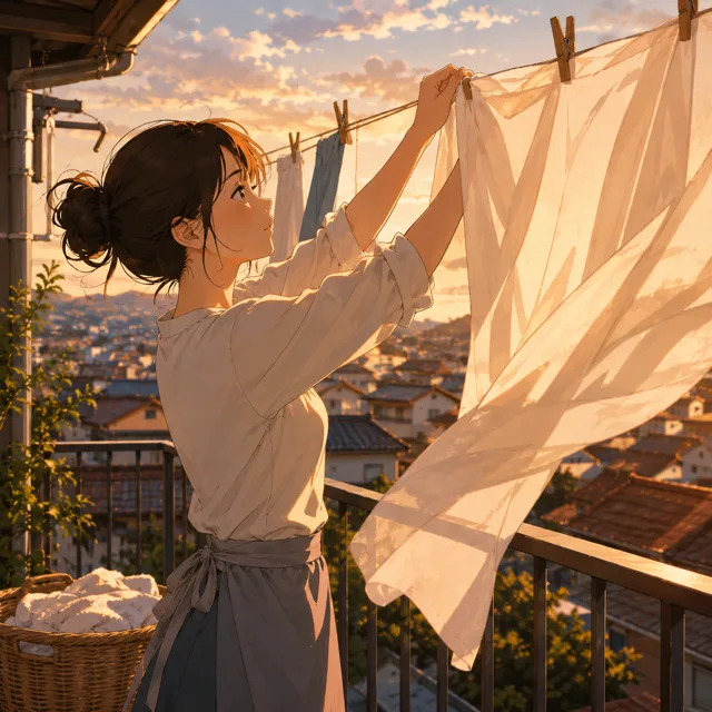 物干し場の女性