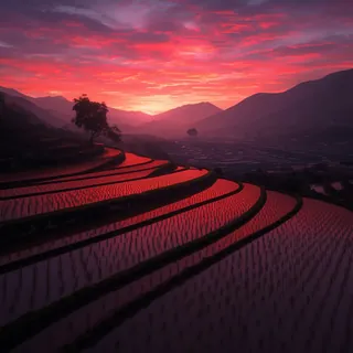 夕暮れの棚田